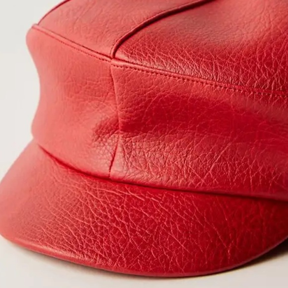 NWT Free People Carrie Distressed Lieutenant Hat 
in Cherry Red - Picture 4 of 4